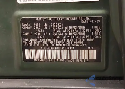 2010 Subaru Outback 3.6R Limited z USA, uszkodzony, nr VIN 4S4BRDKC3A2314434